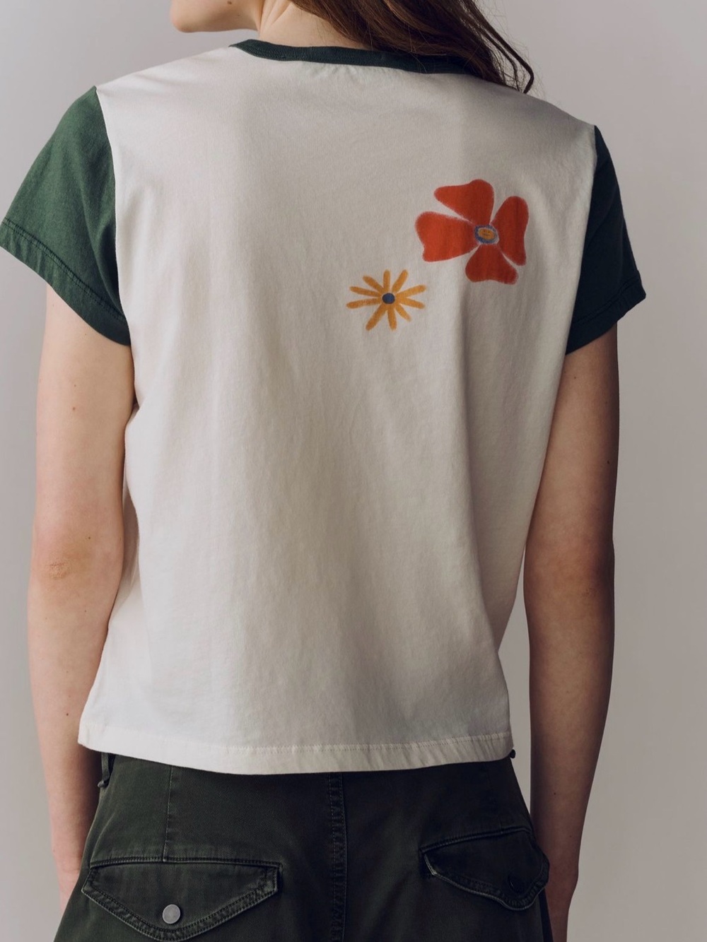 MOTHER White Tee with Dark Green Trim and Blue Graphic - Picture 6 of 8